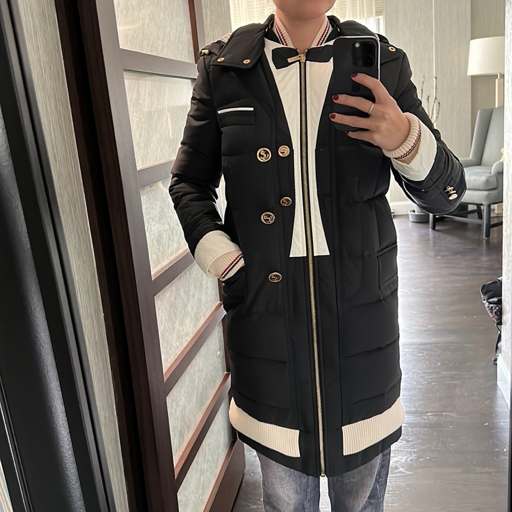 Thom Browne Black Tie Down filled overcoat size IT38